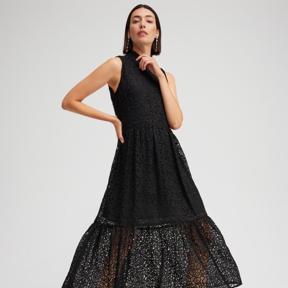 NWOT Chico's Black Label Lace Tiered Maxi Dress